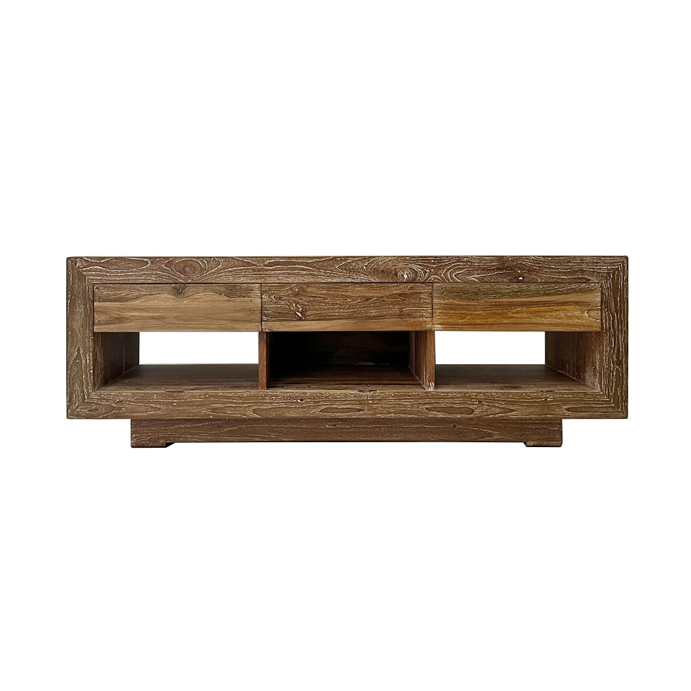    RECYCLED TEAK TV CONSOLE WITH DIVIDERS