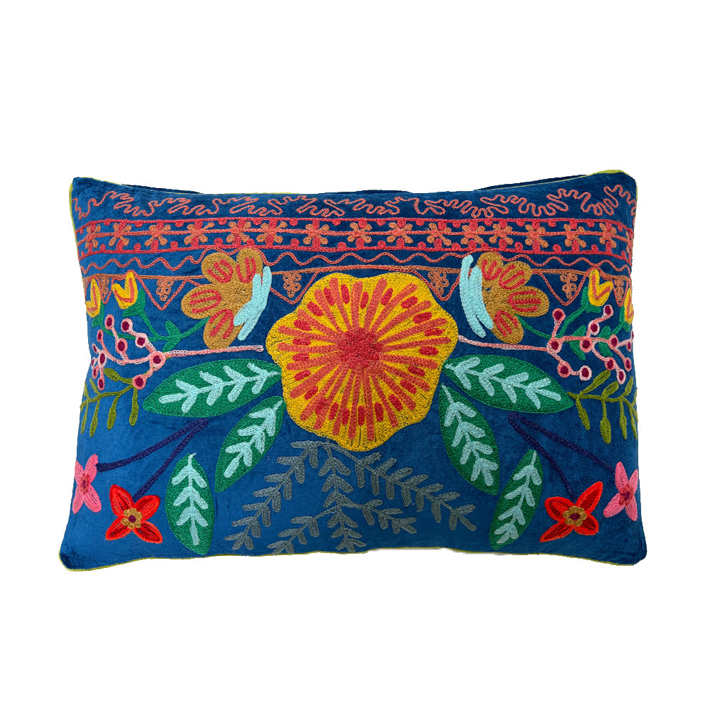 SUNFLOWER CUSHION, COBALT 