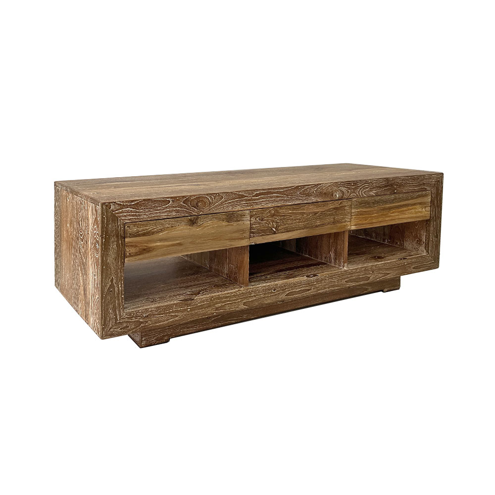 RECYCLED TEAK TV CONSOLE WITH DIVIDERS