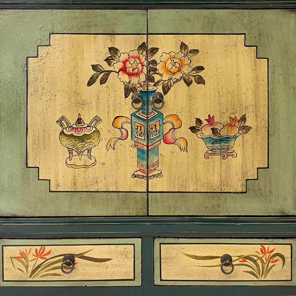 CHINA FLORAL CABINET, JADE
