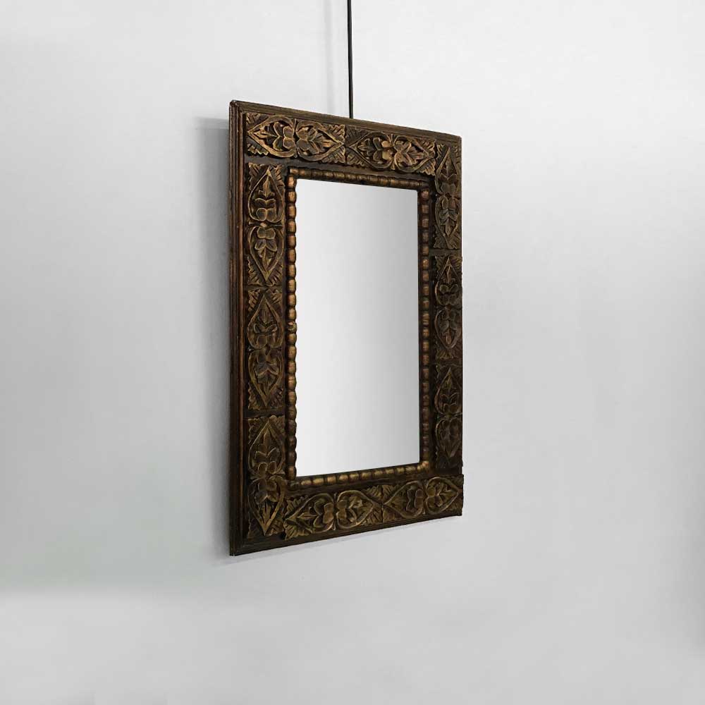 AZTEC WOODEN MIRROR, GOLD 