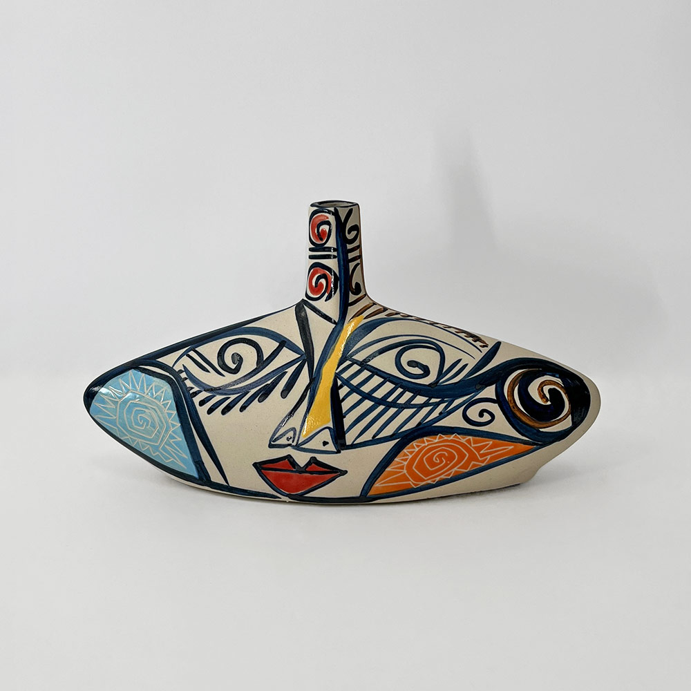 CUBIST OVAL VASE WITH THIN NECK