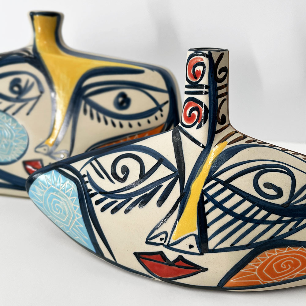 CUBIST OVAL VASE WITH THIN NECK