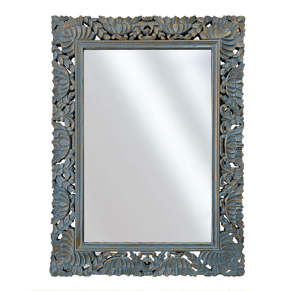 CARVED ANTIQUE MIRROR, LOTUS