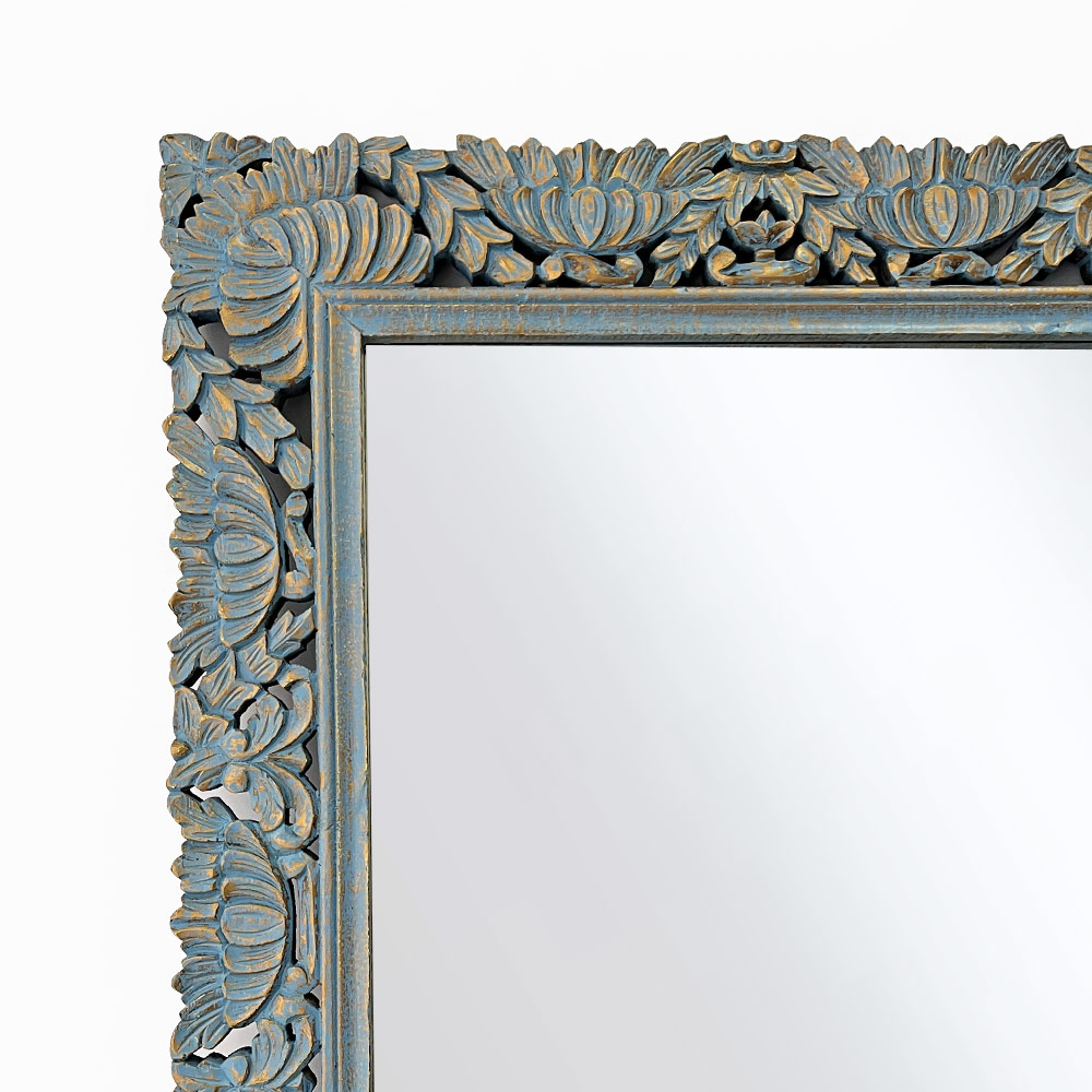 CARVED ANTIQUE MIRROR, LOTUS