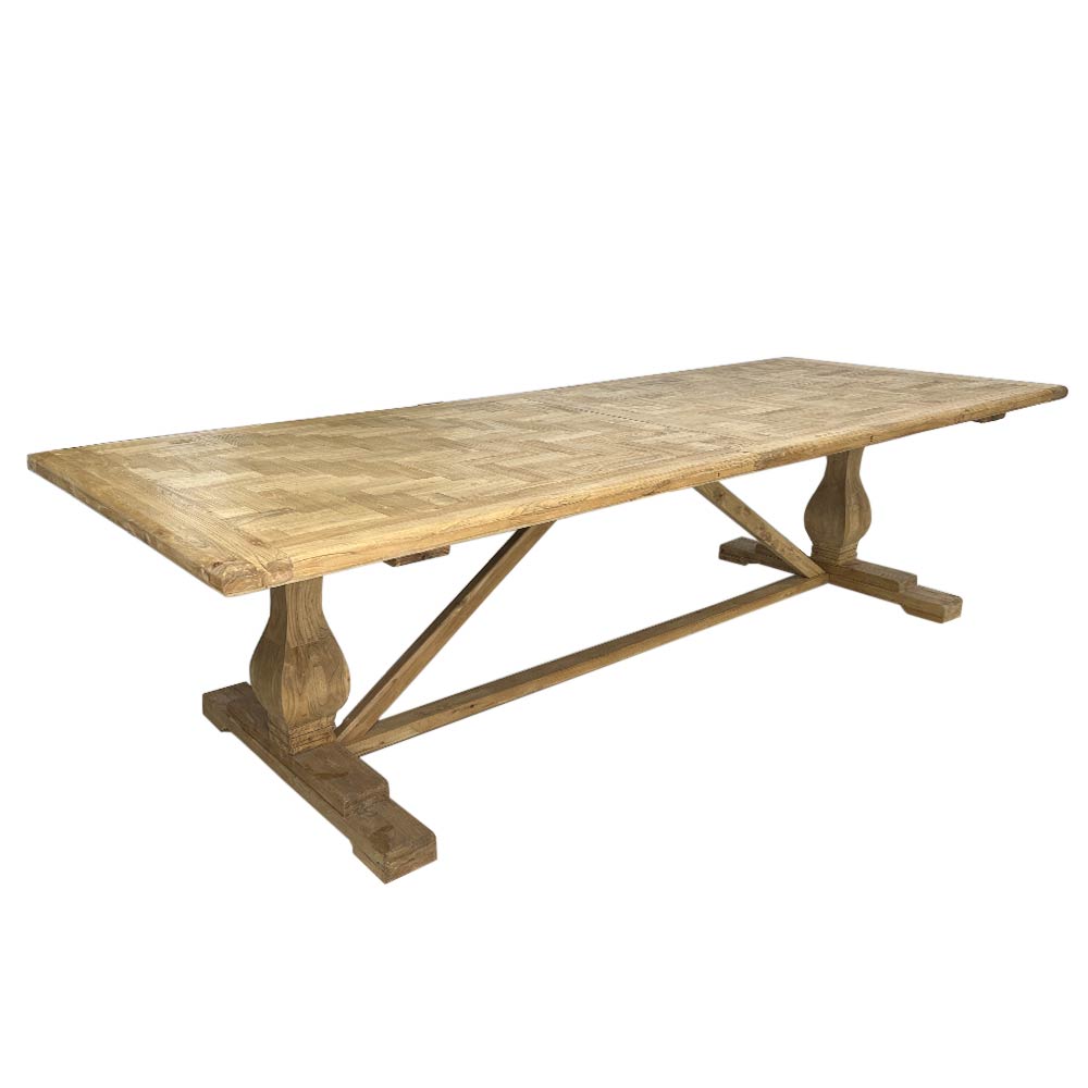 ELMWOOD DINING TABLE, HERINGBONE TOP
